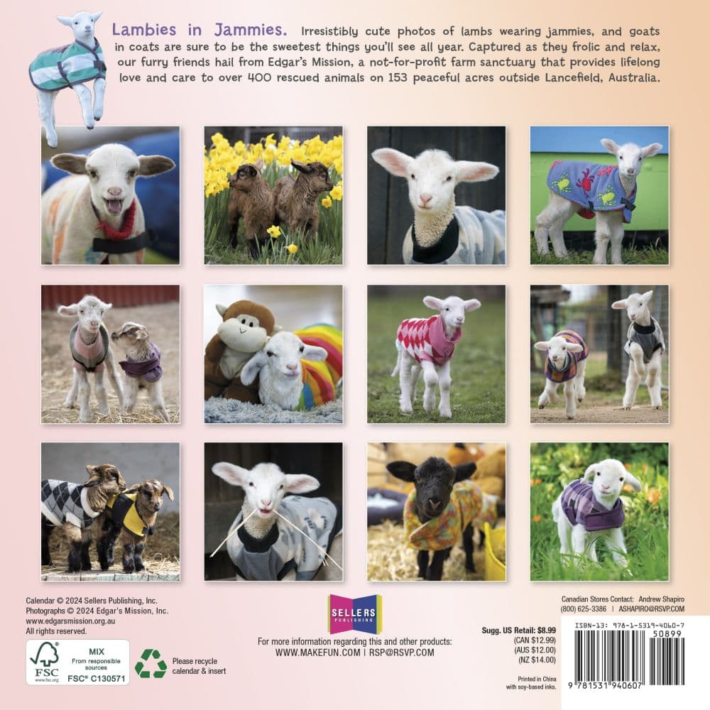 Lambies in Jammies 2025 Mini Wall Calendar First Alternate Image width=&quot;1000&quot; height=&quot;1000&quot;
