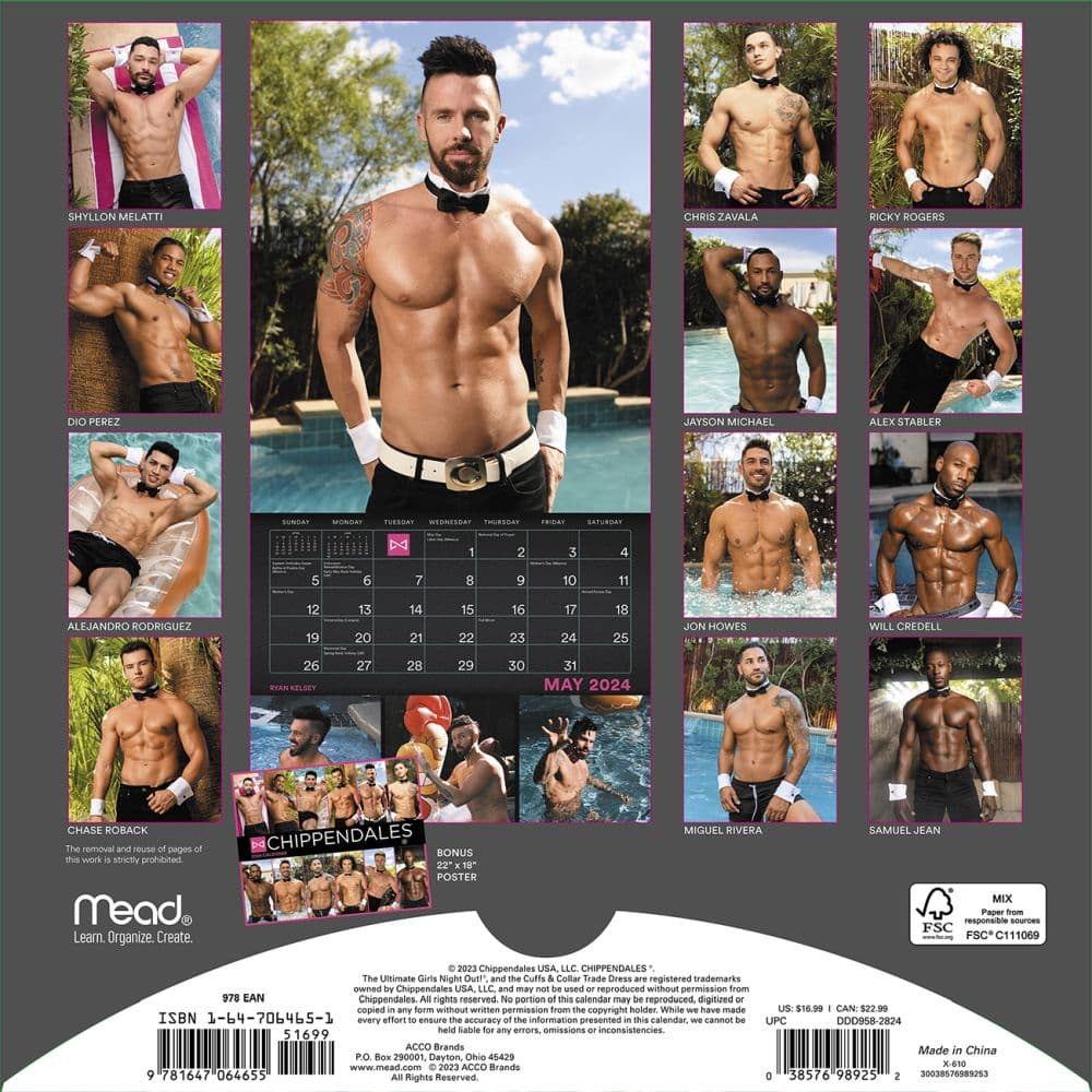 Chippendales 2024 Wall Calendar Back Cover