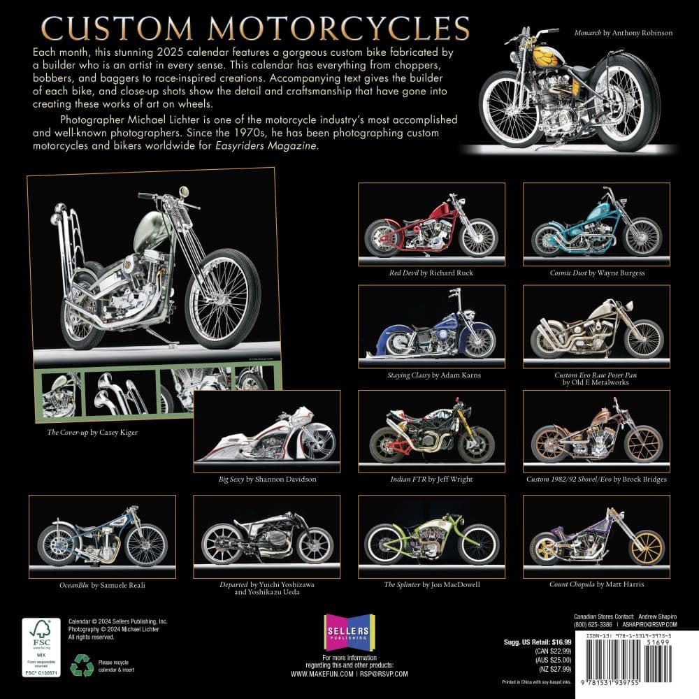 Custom Motorcycles Photography 2025 Wall Calendar First Alternate Image width=&quot;1000&quot; height=&quot;1000&quot;