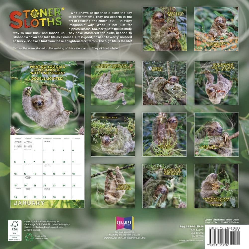 Stoner Sloths 2025 Wall Calendar First Alternate Image width=&quot;1000&quot; height=&quot;1000&quot;