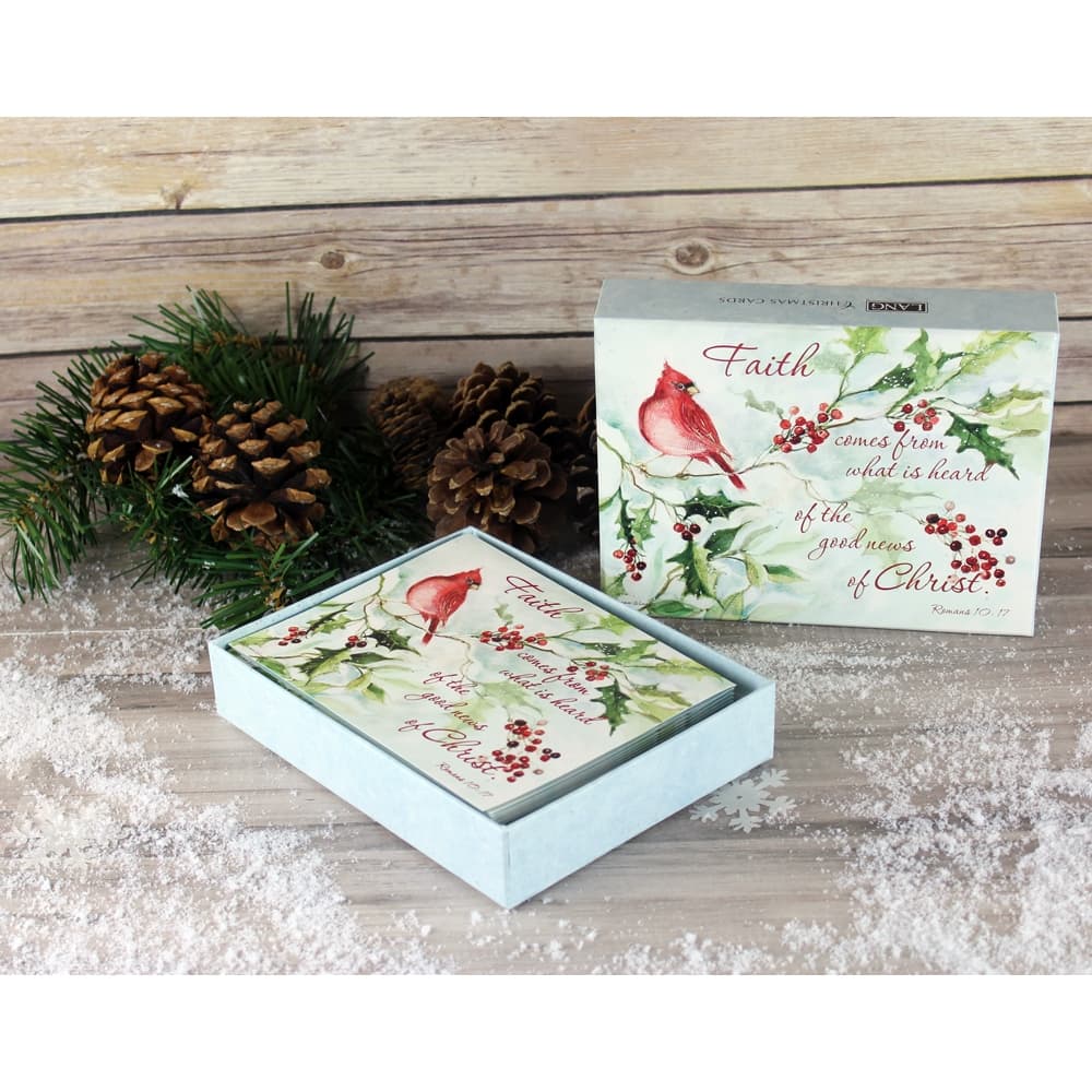 Cardinal and Berries Boxed Christmas Cards (18 pack) w/ Decorative Box 3rd Alternate Image width=&quot;1000&quot; height=&quot;1000&quot;