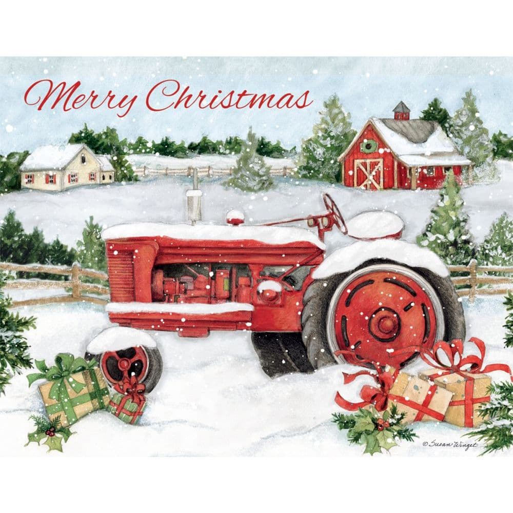 Snowy Tractor Boxed Christmas Cards 18 pack w Decorative Box by Susan Winget Main Product  Image width=&quot;1000&quot; height=&quot;1000&quot;