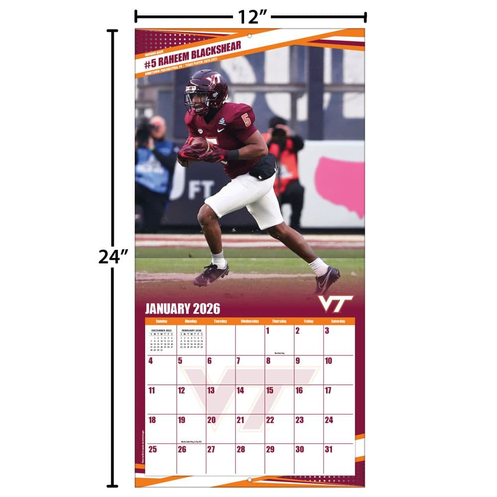NCAA Virginia Tech Hokies 2026 Wall Calendar Fourth Alternate Image