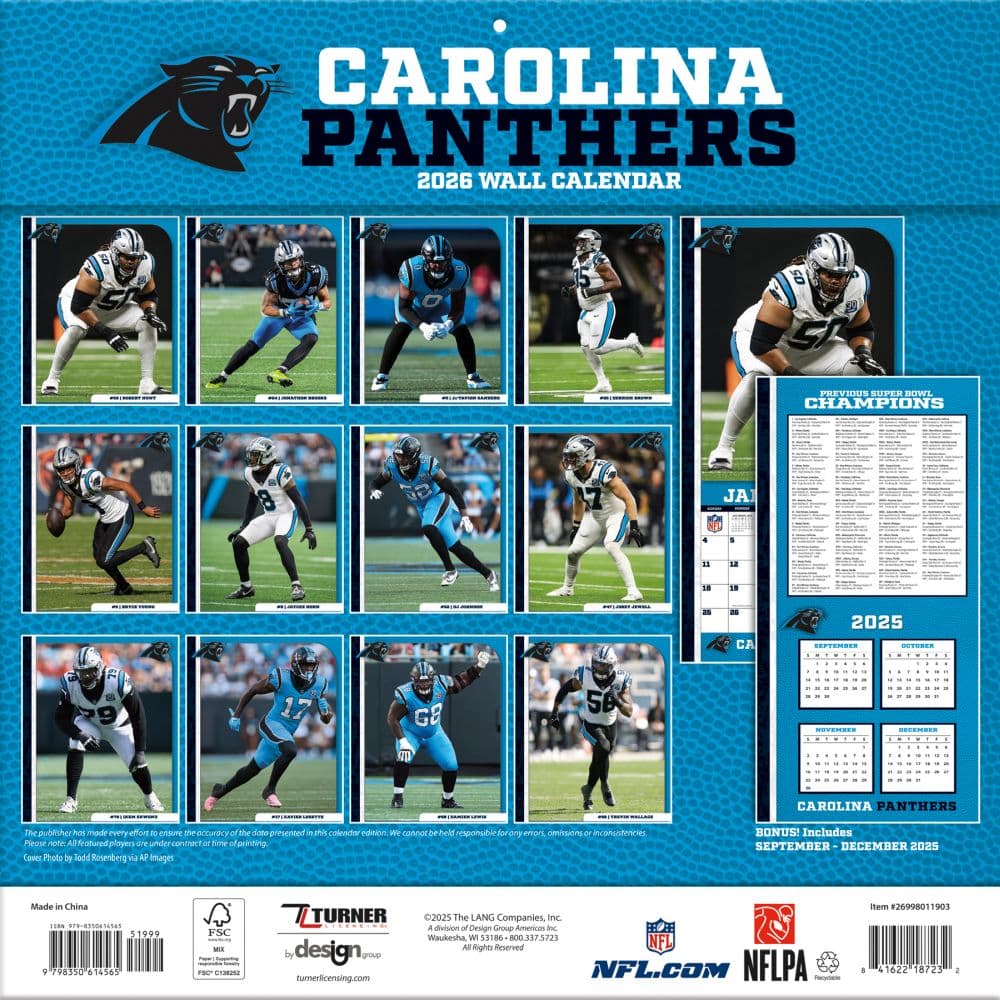 NFL Carolina Panthers 2026 Wall Calendar First Alternate Image