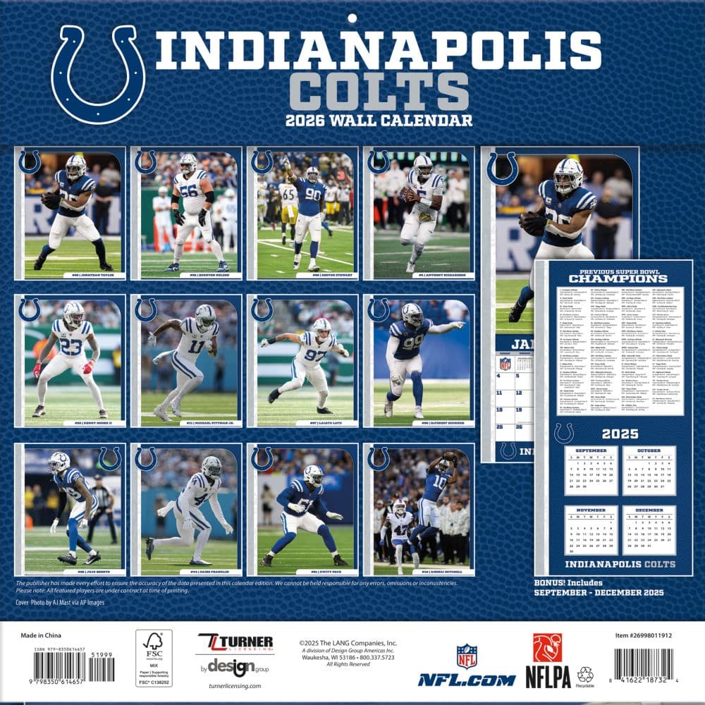 NFL Indianapolis Colts 2026 Wall Calendar First Alternate Image