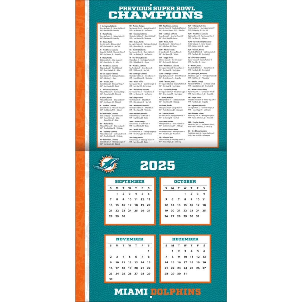 NFL Miami Dolphins 2026 Wall Calendar Second Alternate Image
