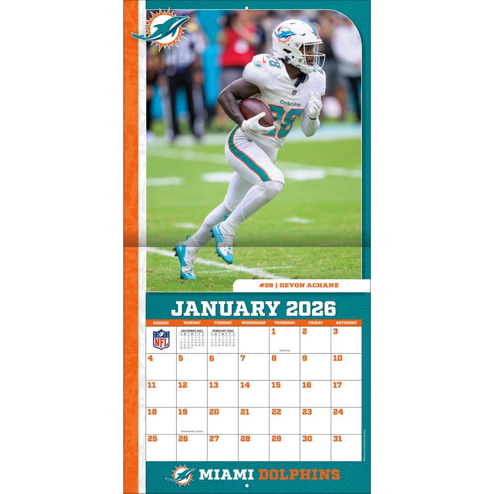 NFL Miami Dolphins 2026 Wall Calendar Third Alternate Image
