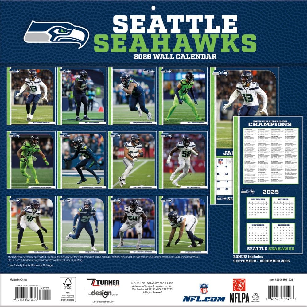 NFL Seattle Seahawks 2026 Wall Calendar First Alternate Image