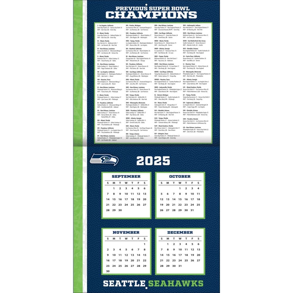 NFL Seattle Seahawks 2026 Wall Calendar Second Alternate Image