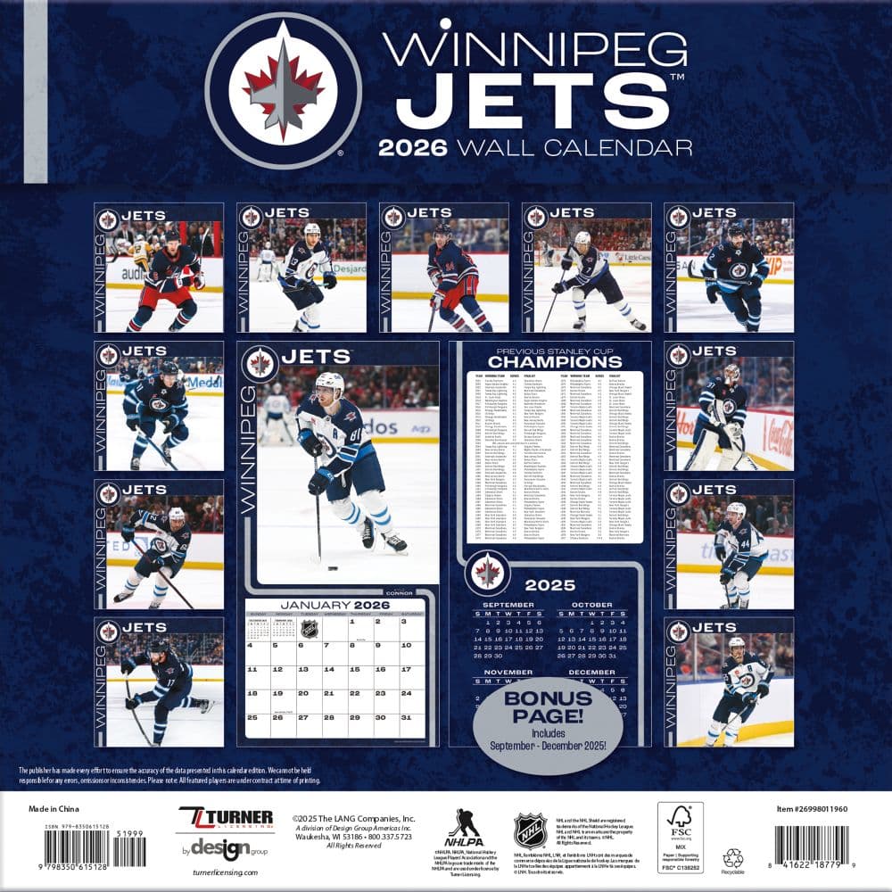 NHL Winnipeg Jets 2026 Wall Calendar First Alternate Image