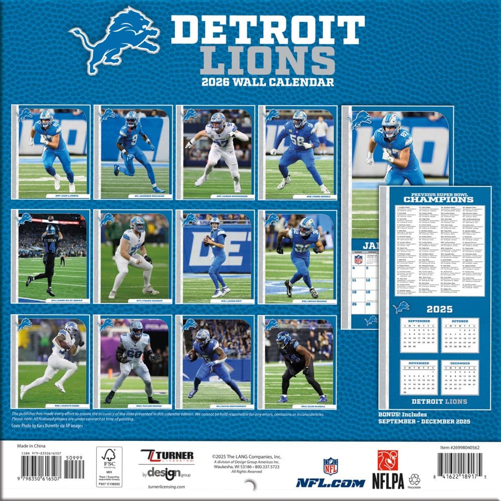 NFL Detroit Lions 2026 Mini Wall Calendar First Alternate Image