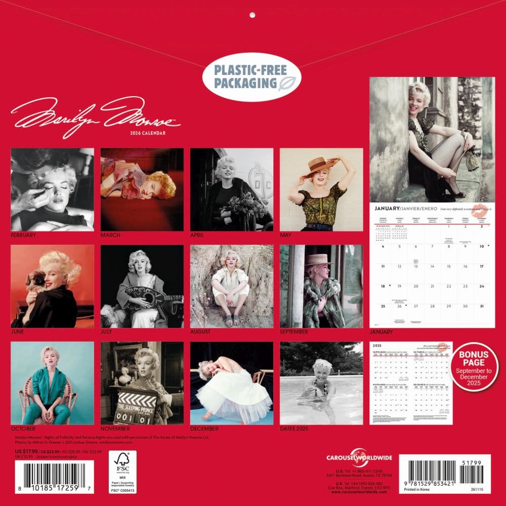 Marilyn Monroe 2026 Wall Calendar First Alternate Image