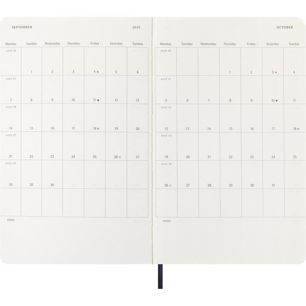 Moleskine Large Blue Weekly Soft Cover 12 Month 2026 Planner Fifth Alternate Image