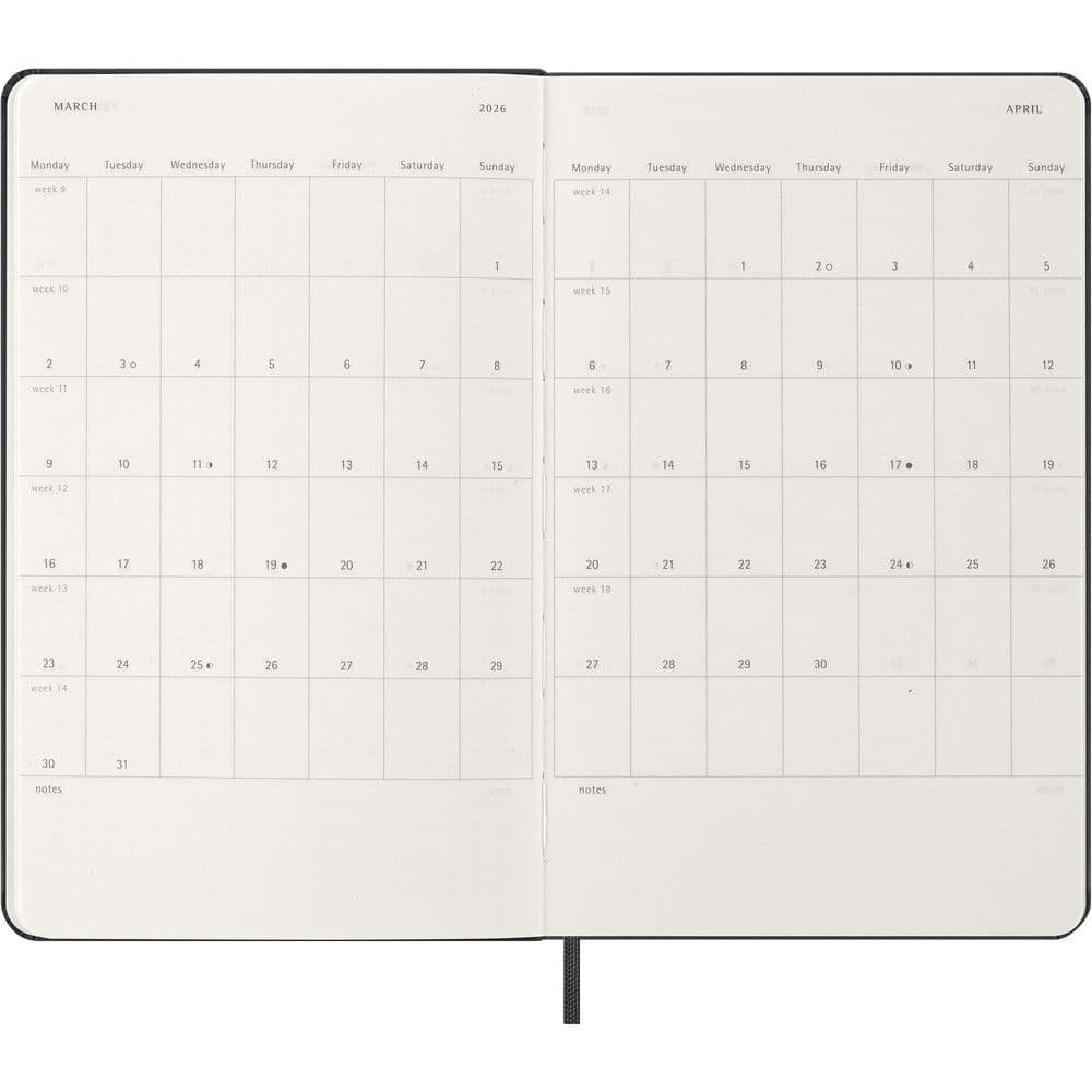 Moleskine Large Black Weekly Hard Cover 12 Month 2026 Planner Fifth Alternate Image
