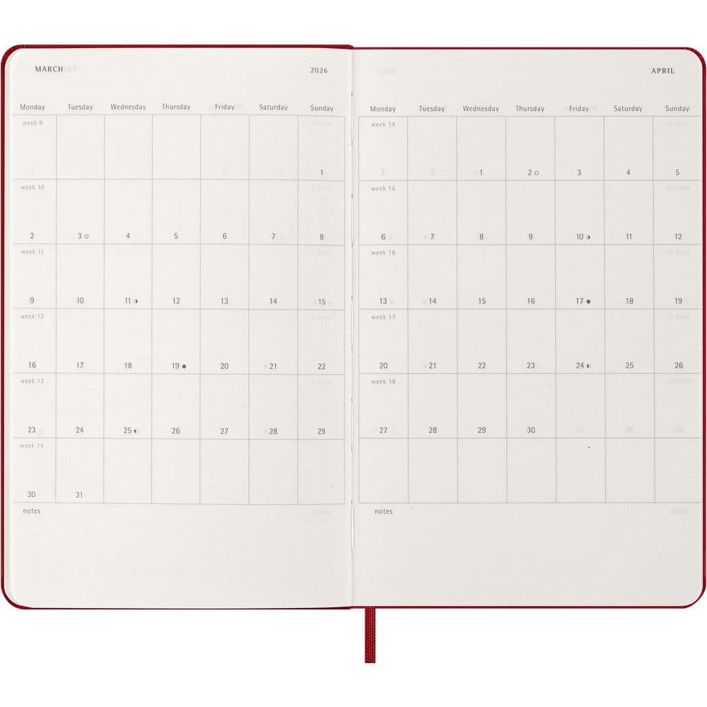 Moleskine Large Red Daily Hard Cover 12 Month 2026 Planner Fifth Alternate Image