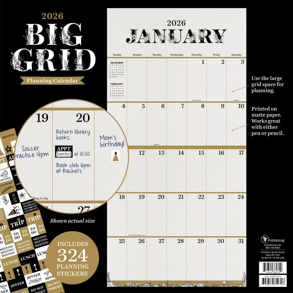 Big Grid Floral 2026 Wall Calendar First Alternate Image