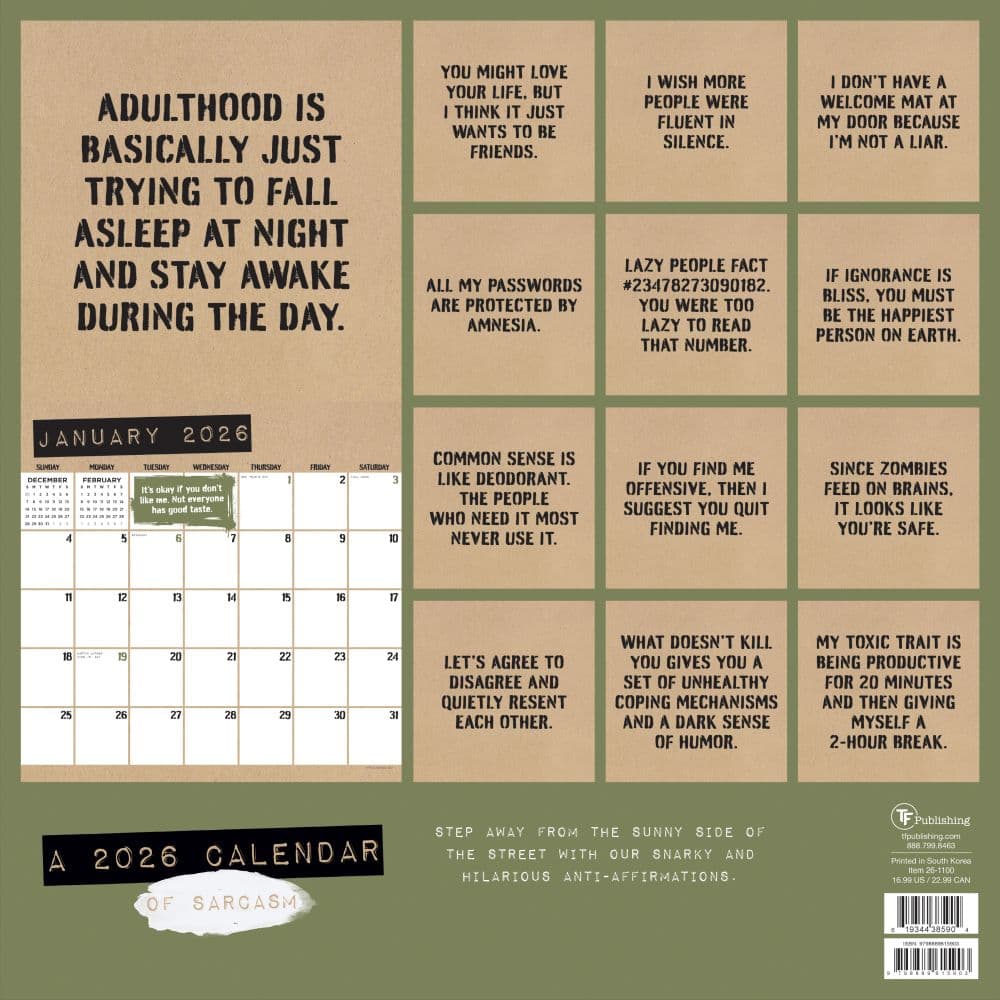 AntiAffirmations 2026 Wall Calendar First Alternate Image