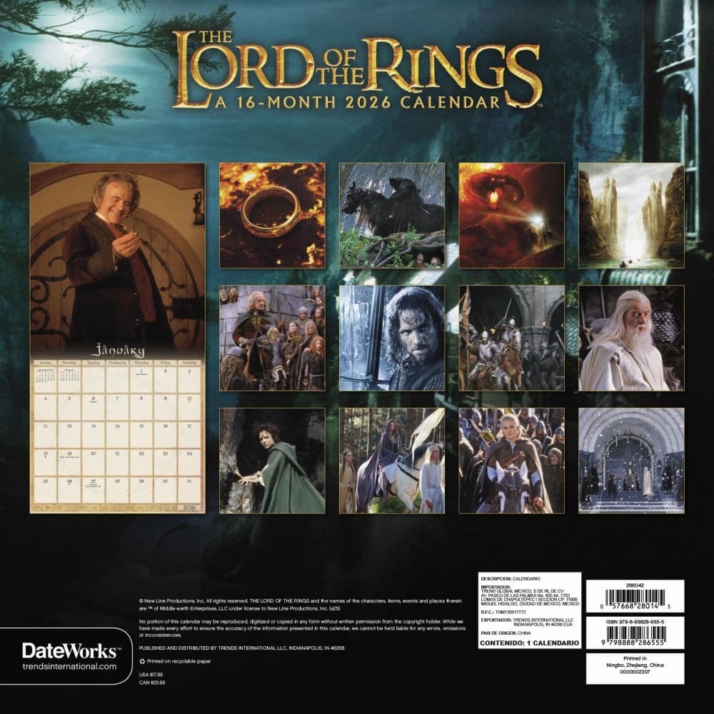 Lord of the Rings 2026 Wall Calendar First Alternate Image