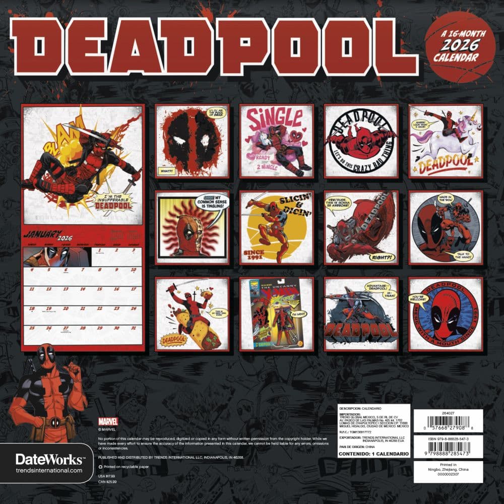 Deadpool 2026 Wall Calendar First Alternate Image