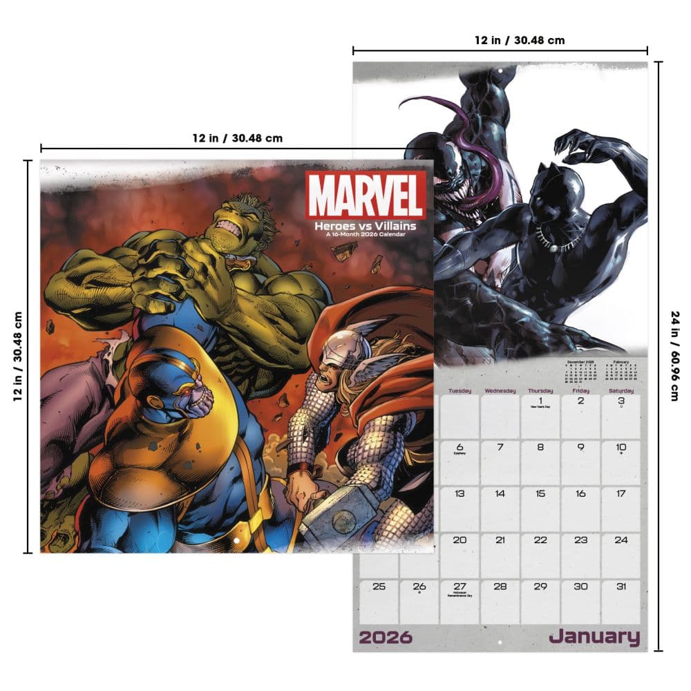 Marvel Heroes vs Villains 2026 Wall Calendar Sixth Alternate Image