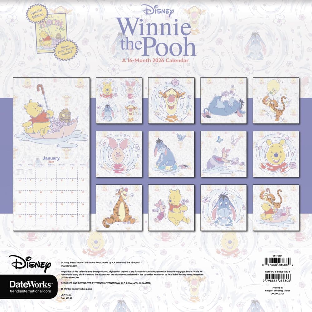 Winnie The Pooh Exclusive with Bonus Print 2026 Wall Calendar First Alternate Image