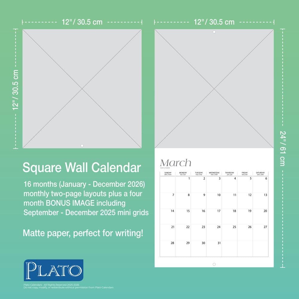 Jumbo Grid Large Print Plato 2026 Wall Calendar Sixth Alternate Image