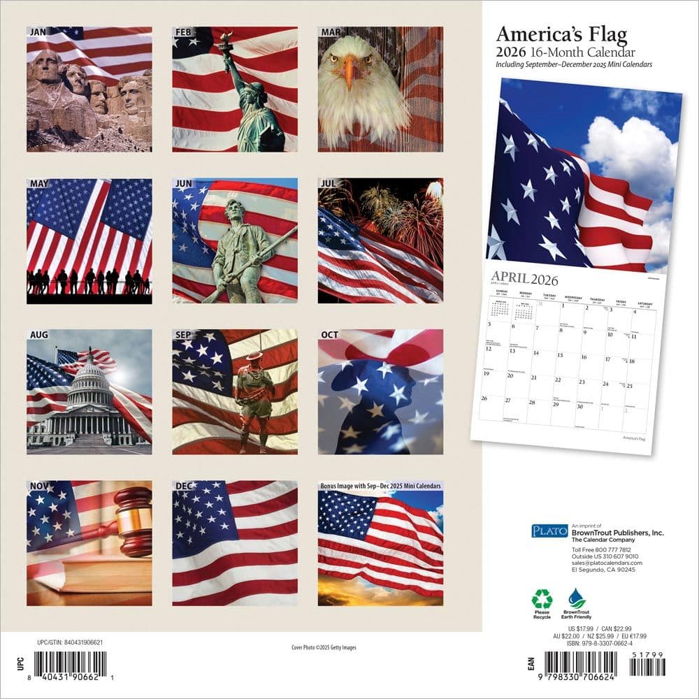 Americas Flag Plato Foil 2026 Wall Calendar First Alternate Image