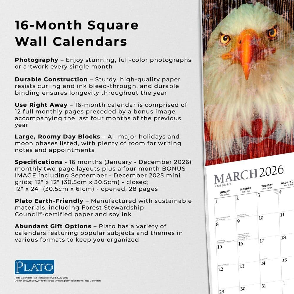 Americas Flag Plato Foil 2026 Wall Calendar Fifth Alternate Image