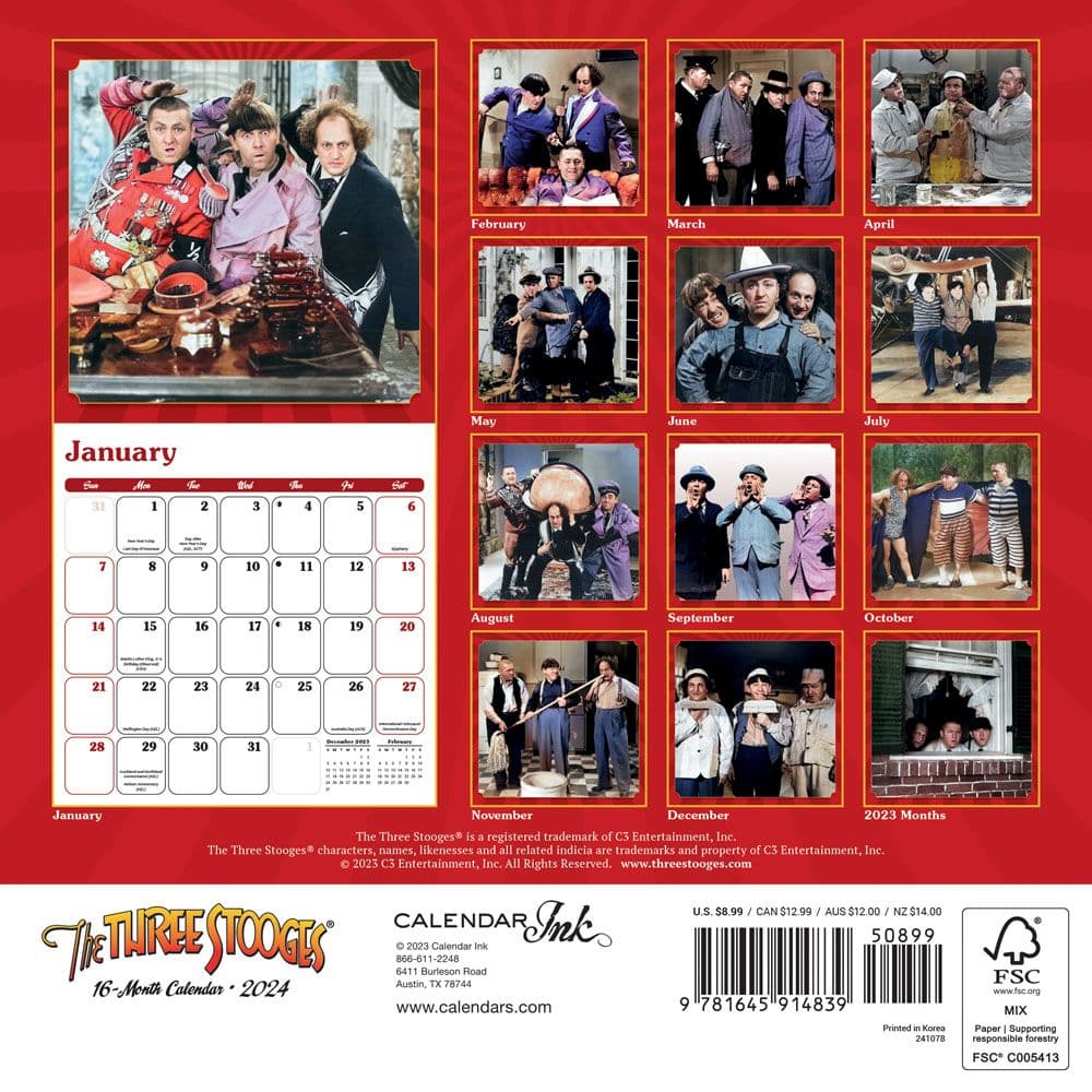 Three Stooges 2024 Mini Wall Calendar First Alternate Image width=&quot;1000&quot; height=&quot;1000&quot;
