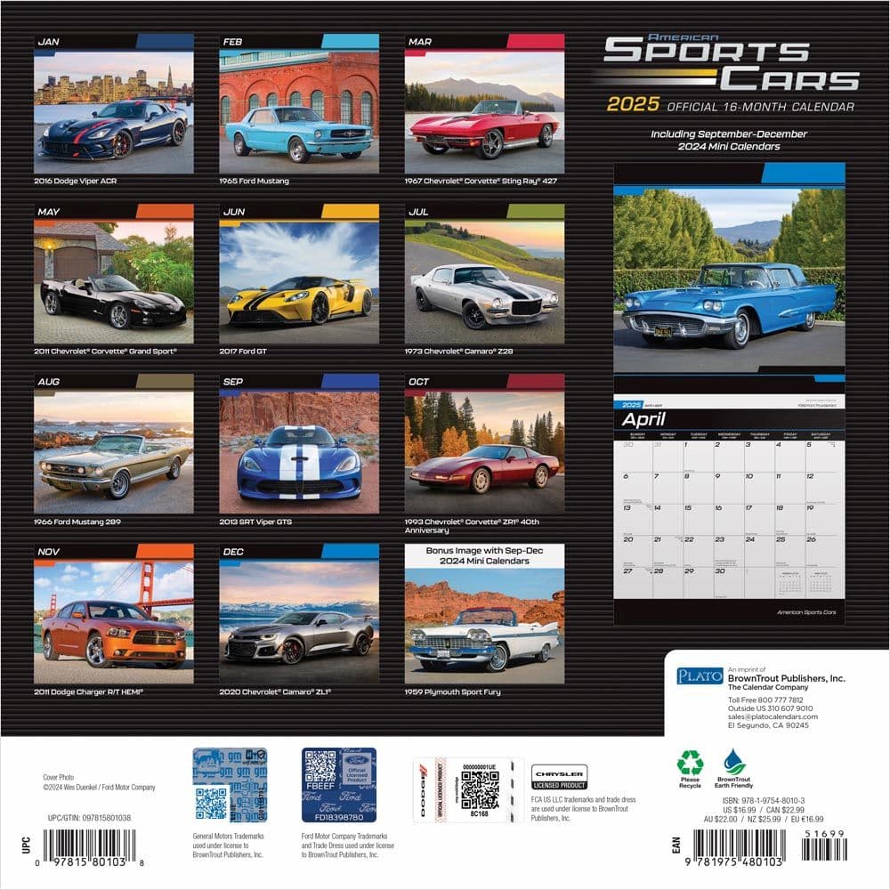 Sports Cars American Plato 2025 Wall Calendar First Alternate Image width=&quot;1000&quot; height=&quot;1000&quot;