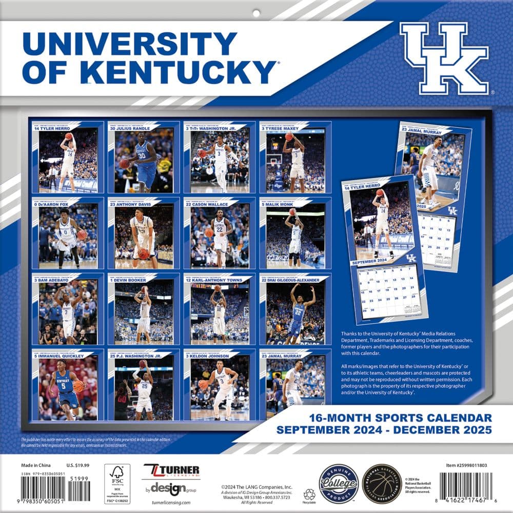 Kentucky Wildcats 2025 Wall Calendar_ALT6