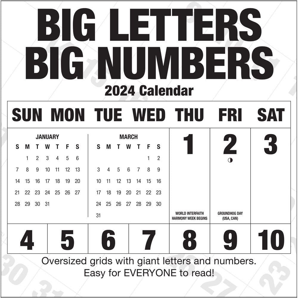 Big Letters Big Numbers 2024 Wall Calendar Main Image