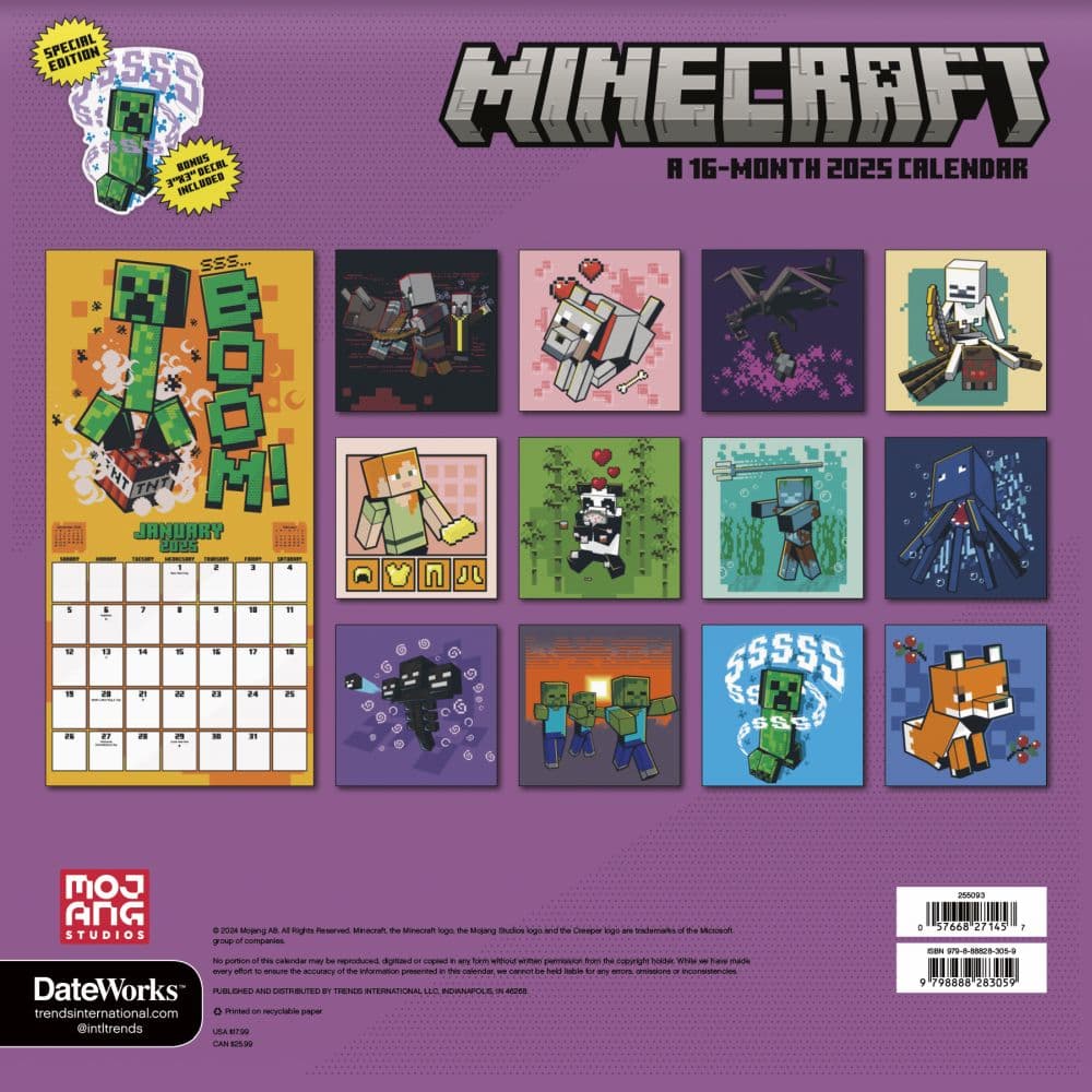Minecraft Exclusive with Decal 2025 Wall Calendar First Alternate Image
