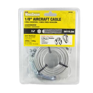 Thumbnail of the MIBRO 500185 3/32 in. x 50 ft. 7x7 Galvanized Aircraft Cable with 4 Wire Rope Clips and 2 Thimbles Packaged