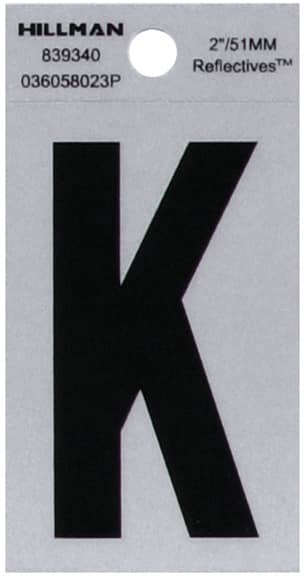 Thumbnail of the 2" Black & Silver Reflective Letter K