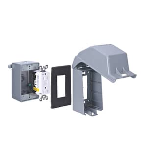 Thumbnail of the Weatherproof GFCI Receptacle Outdoor  Outlet Kit Horizontal Mount Includes Box and Cover and Device