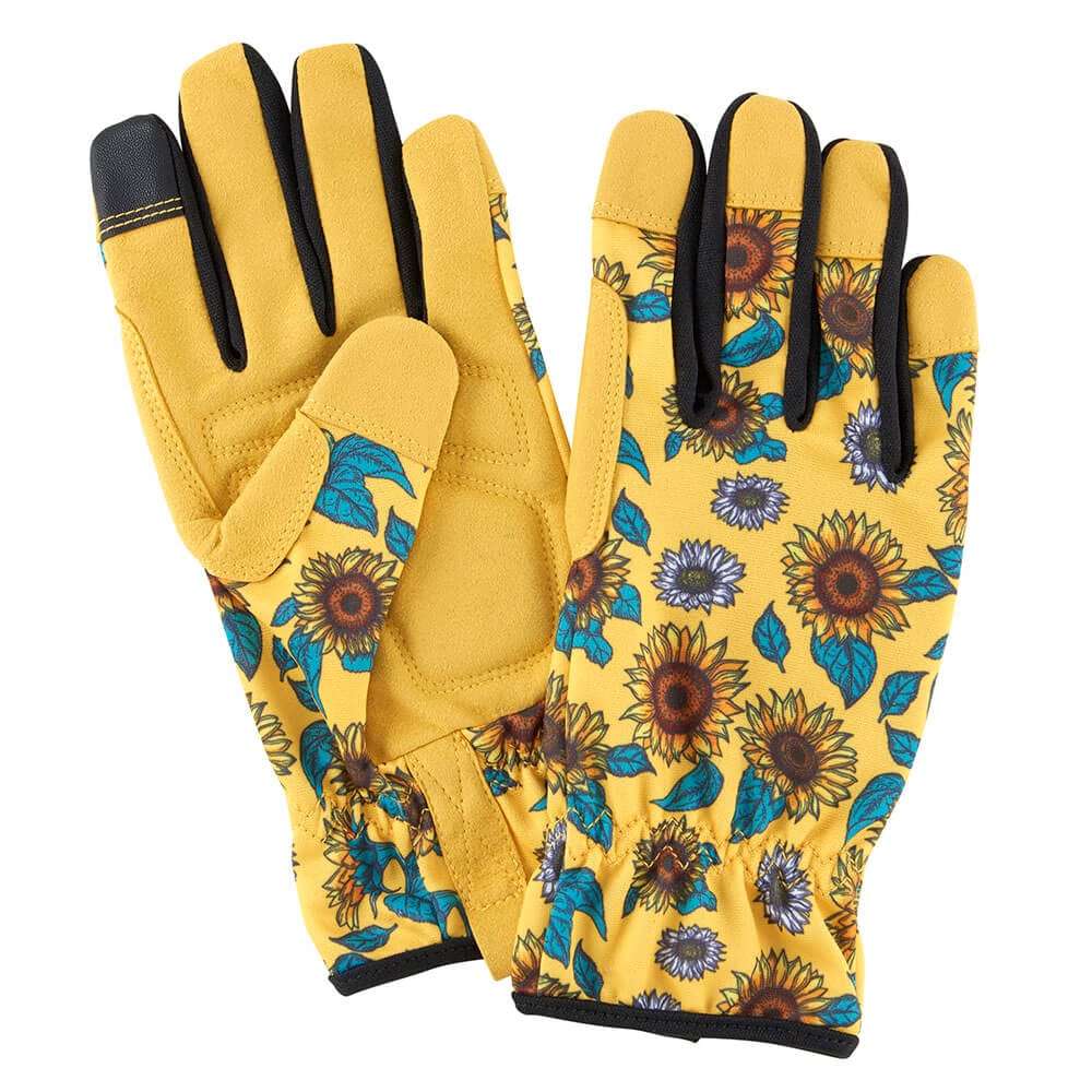 Garden Grove Women's Cushioned Palm Synthetic Leather Yellow Floral Garden Glove