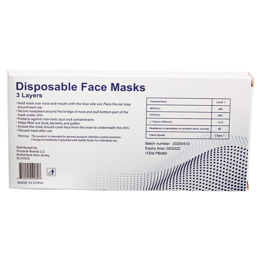 Disposable 3-Ply Earloop Face Mask, 10 Pack