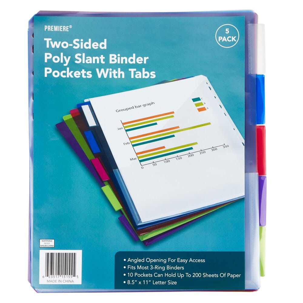 Premiere Two-Sided Poly Slant Binder Pockets with Tabs, 5-Count