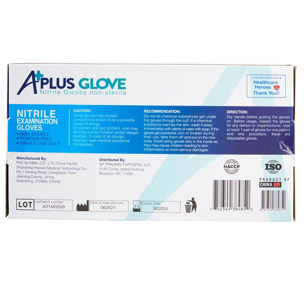 A+ Plus Disposable Medium Nitrile Gloves, 100 Count