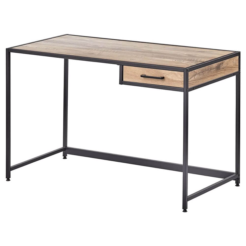 mDesign Metal & Wood Home Office Desk with Right-Hand Drawer, Black/Gray Wash