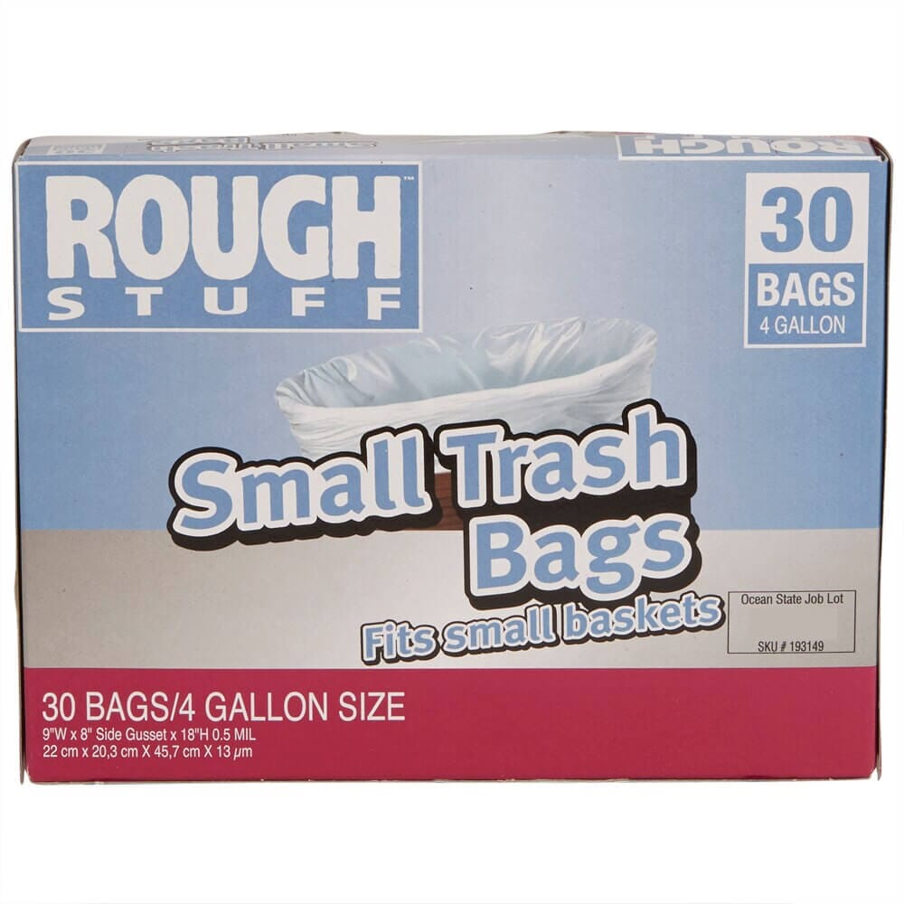 Rough Stuff 4 Gal Small Trash Bags, 30 Count