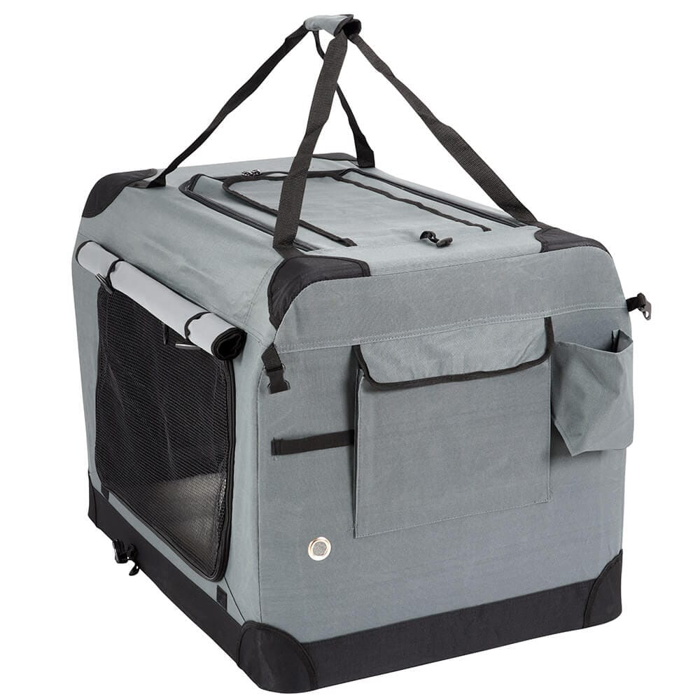 Zampa Large Portable Pet Crate, 32" x 23" x 23", Gray/Black