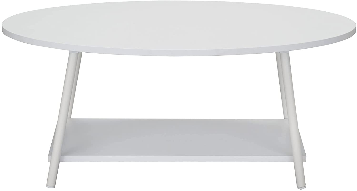 Household Essentials Jamestown Collection Oval 2-Tier Coffee Table with Shelf, Scandinavian White