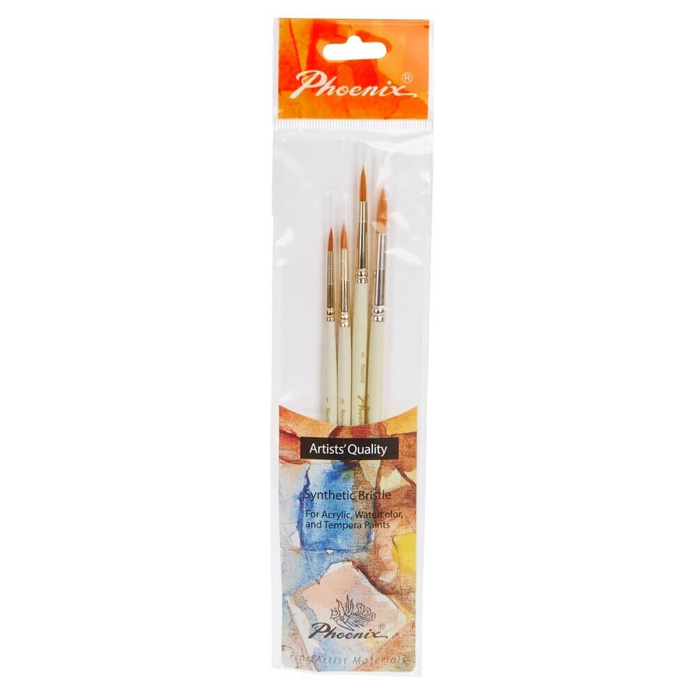 Phoenix Artists' Quality Synthetic Bristle Brushes, 4 Count