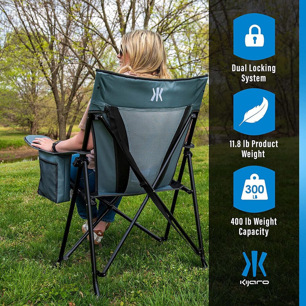 Kijaro XXL Dual Lock Portable Camping Chair with Built-In Cooler, Hallett Peak Gray