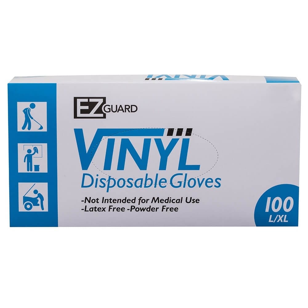 EZ Guard Powder and Latex Free L/XL Vinyl Disposable Gloves, 100 Count