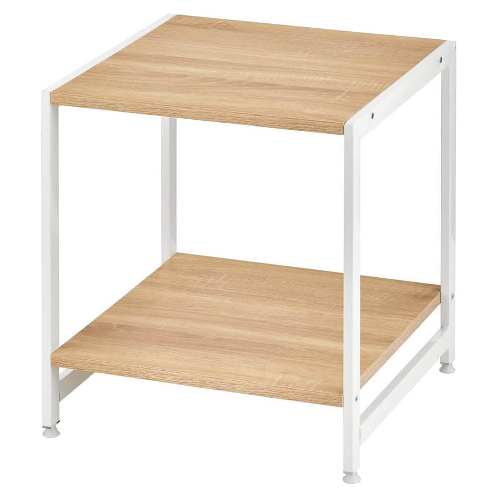 mDesign Side Square Nightstand with Shelf, White/Modern Oak