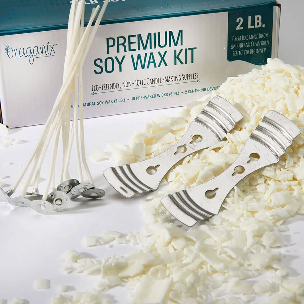 Oraganix Natural Soy Wax DIY Candle Making Kit with 10 6-Inch Wicks, 2 Metal Centering Devices & 2 lbs of Wax