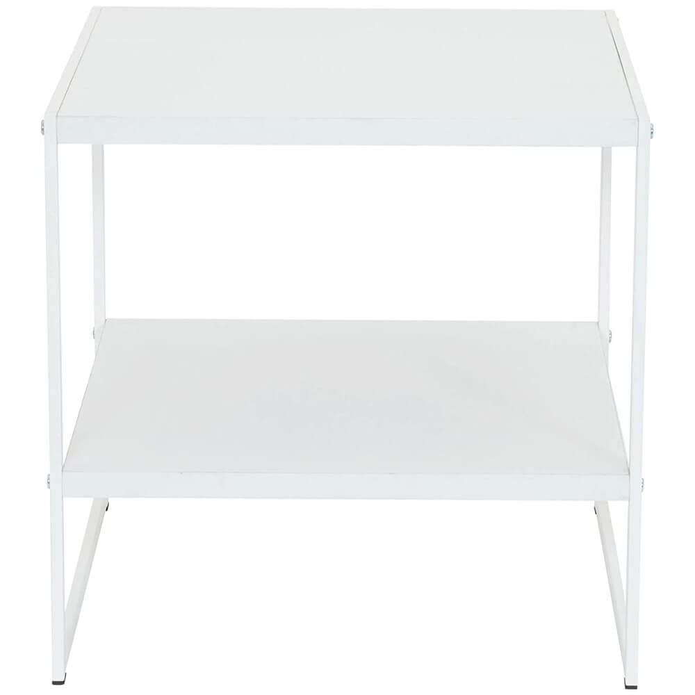 Household Essentials Jamestown Collection Mid-Century Square Side Table with Shelf, White